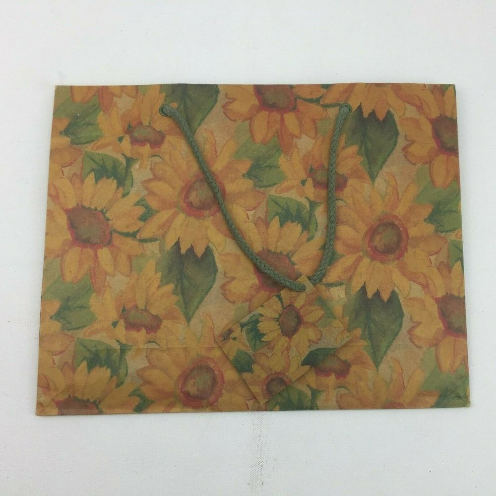 The Gift Wrap Company Sunflower Watercolor Green Rope String Reusable Gift Bag